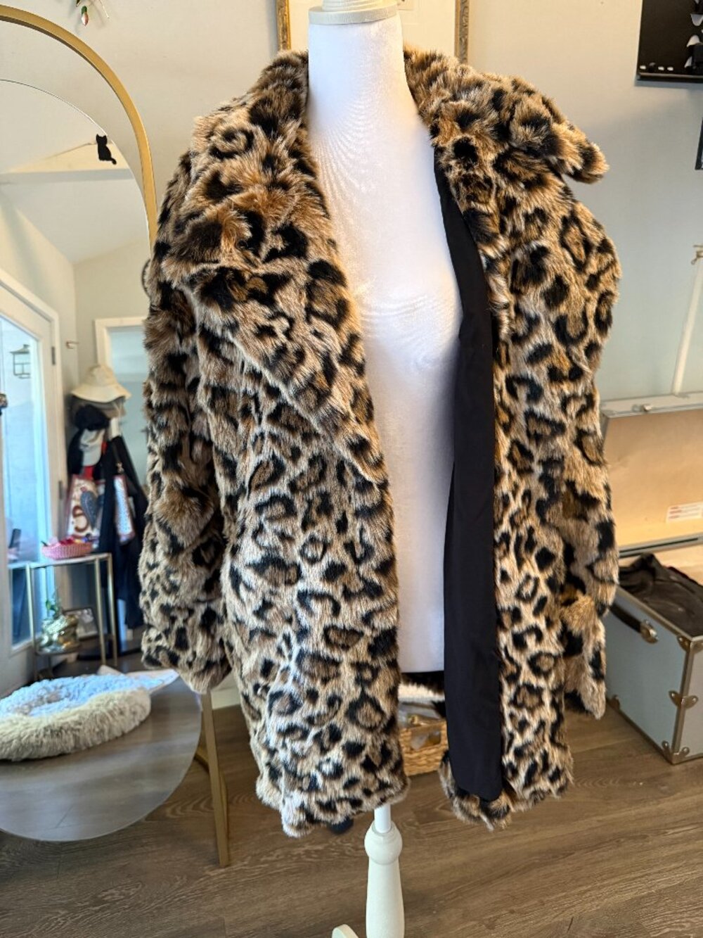 Free People Kate Leopard Faux Fur Coat Size S – Like New